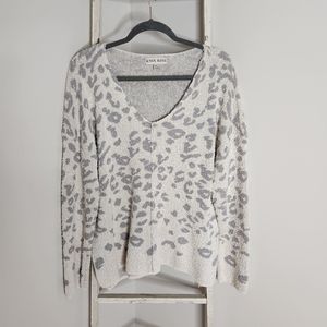 Knox Rose Sweater womens XL gray animal print vneck side Slits